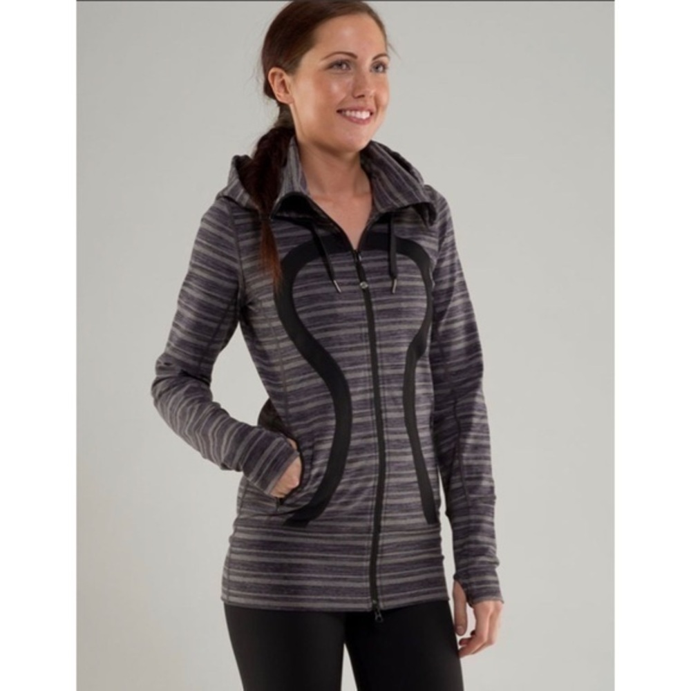 Lululemon Stride Black Stripes Galore Hooded Full Zip Athleisure Sport Jacket